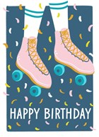 Verjaardagskaart tiener meisje en vrouw hip Happy rollerskates birthday